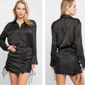 🔥Zara Black Satin Ruched Button Down Long Sleeve Dress NWT🔥